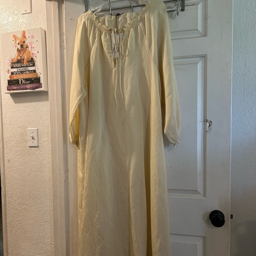 Zara Cream Maxi Dress with Tie Neck